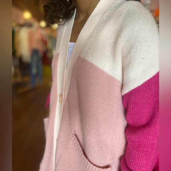 Color Block Button-Up Cardigan - Picture 2 of 4